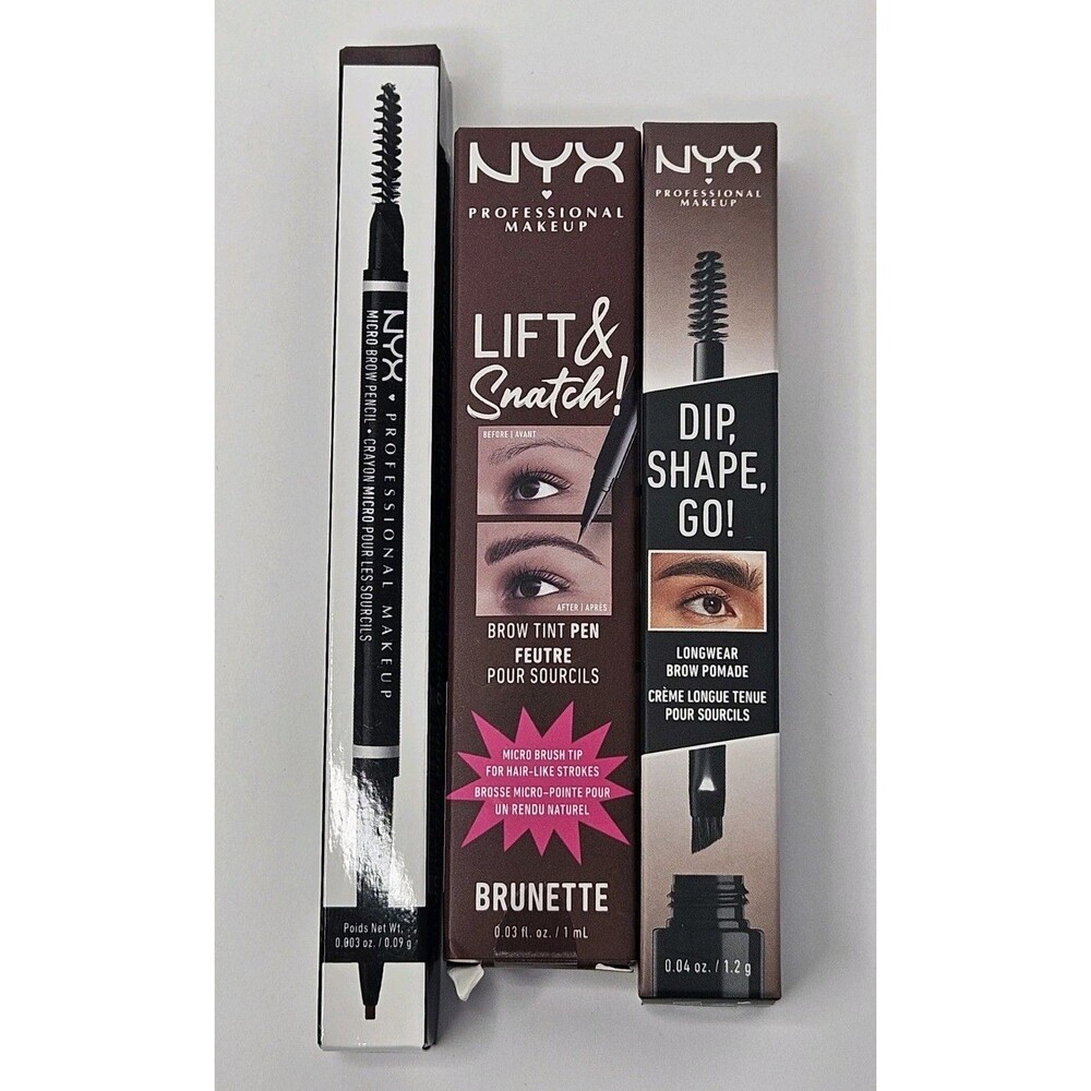 3 SEALED NYX  BRUNETTE Eyebrow Sets, Micro Brow Pencil, Tint Pen & Pomade New